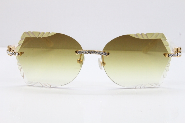 Cartier Rimless T8200762 Big Diamond Marble White Aztec Arms Sunglasses In Gold Brown Lens