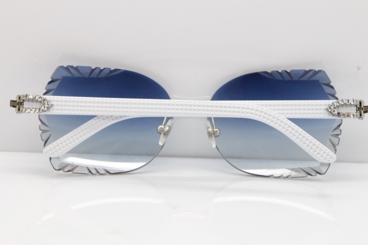 Cartier Rimless T8200762 Big Diamond White Aztec Arms Sunglasses In Gold Blue Lens