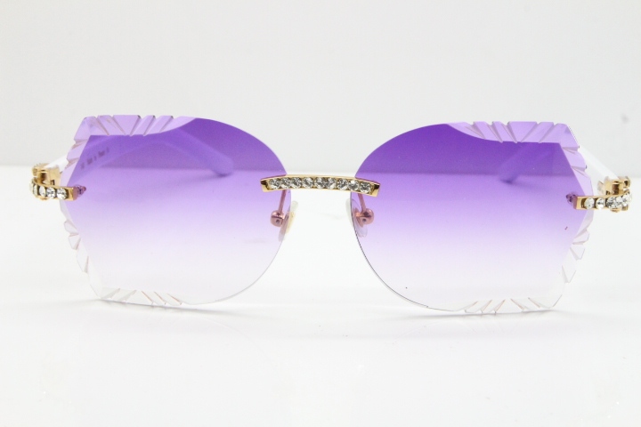 Cartier Rimless T8200762 Big Diamond White Aztec Arms Sunglasses In Gold Purple Lens