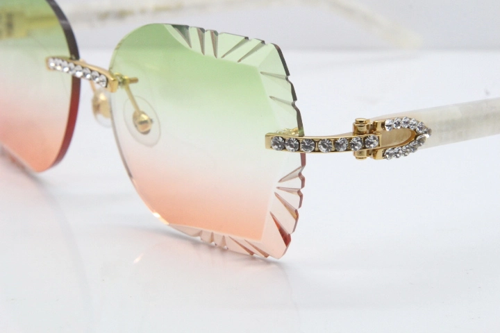 Cartier Rimless T8200762 Big Diamond Marble White Aztec Arms Sunglasses In Gold Green Brown Lens 