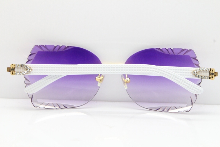 Cartier Rimless T8200762 Big Diamond White Aztec Arms Sunglasses In Gold Purple Lens