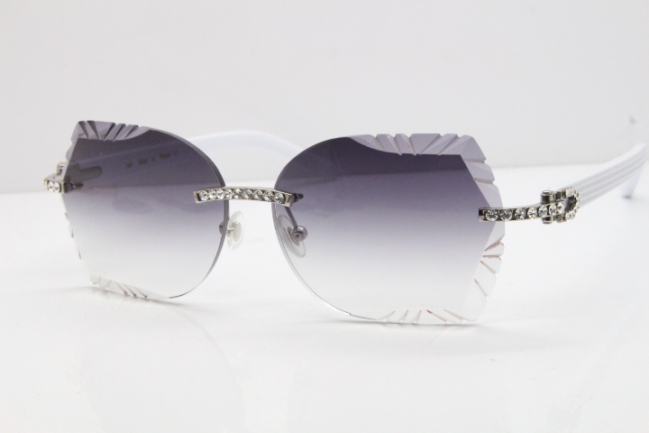 Cartier Rimless T8200762 Big Diamond White Aztec Arms Sunglasses In Gold Gray Lens