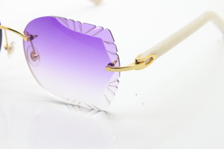 Cartier Rimless T8200762 White Aztec Arms Sunglasses In Gold Purple Lens 