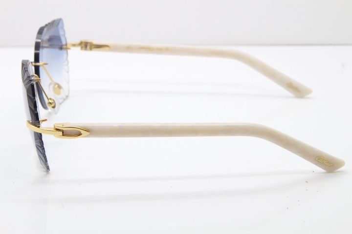 Cartier Rimless T8200762 White Aztec Arms Sunglasses In Gold Blue Lens