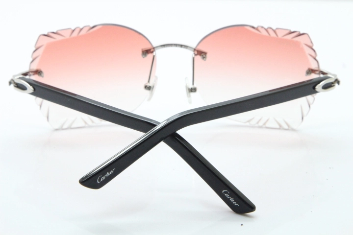 Cartier Rimless T8200762 Black Aztec Arms Sunglasses In Silver Pink Lens  