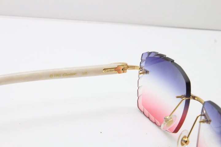 Cartier Rimless 8300816 White Aztec Arms Sunglasses In Gold Blue Mix White Pink Lens