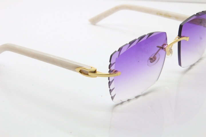 Cartier Rimless 8300816 White Aztec Arms Sunglasses In Gold Purple Lens