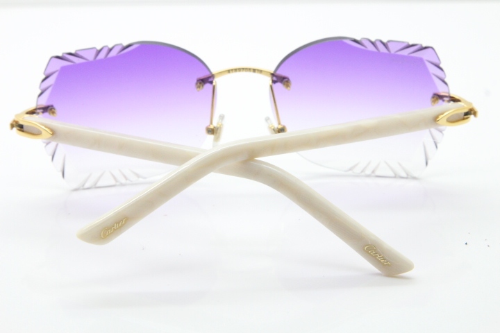 Cartier Rimless T8200762 White Aztec Arms Sunglasses In Gold Purple Lens 