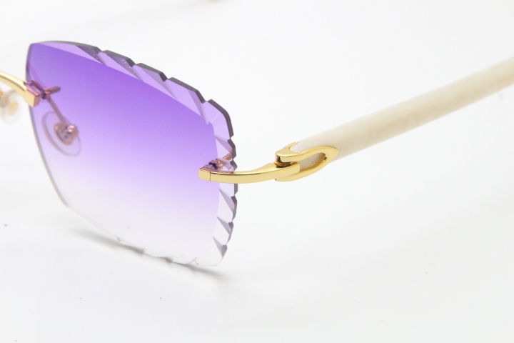 Cartier Rimless 8300816 White Aztec Arms Sunglasses In Gold Purple Lens