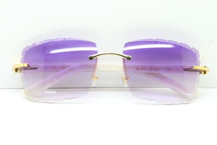 Cartier Rimless 8300816 White Aztec Arms Sunglasses In Gold Purple Lens