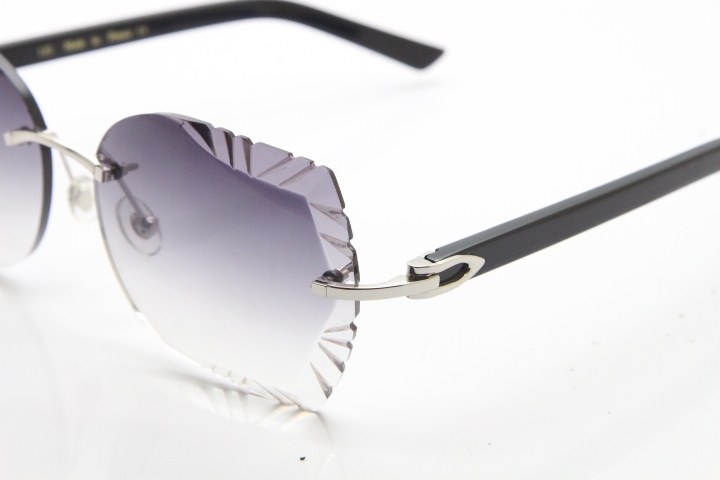 Cartier Rimless T8200762 Black Aztec Arms Sunglasses In Silver Gray Lens