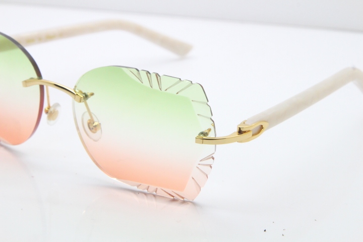 Cartier Rimless T8200762 White Aztec Arms Sunglasses In Gold Green Brown Lens