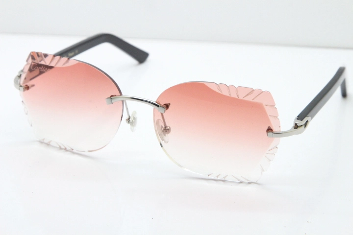 Cartier Rimless T8200762 Black Aztec Arms Sunglasses In Silver Pink Lens  