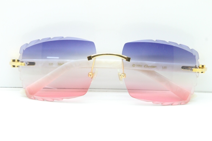 Cartier Rimless 8300816 White Aztec Arms Sunglasses In Gold Blue Mix White Pink Lens