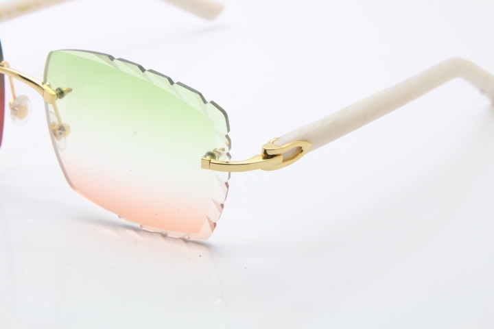 Cartier Rimless 8300816 White Aztec Arms Sunglasses In Gold Mix Green Pink Lens