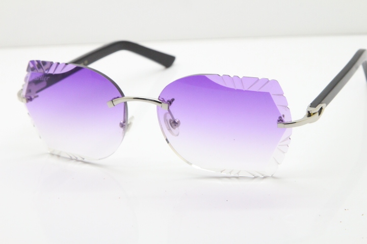 Cartier Rimless T8200762 Black Aztec Arms Sunglasses In Silver Purple Lens  