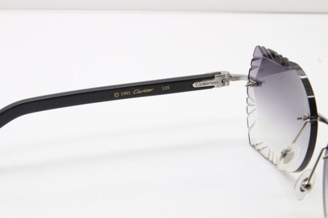 Cartier Rimless T8200762 Black Aztec Arms Sunglasses In Silver Gray Lens