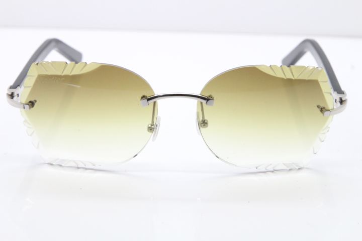 Cartier Rimless T8200762 Black Aztec Arms Sunglasses In Silver Brown Lens