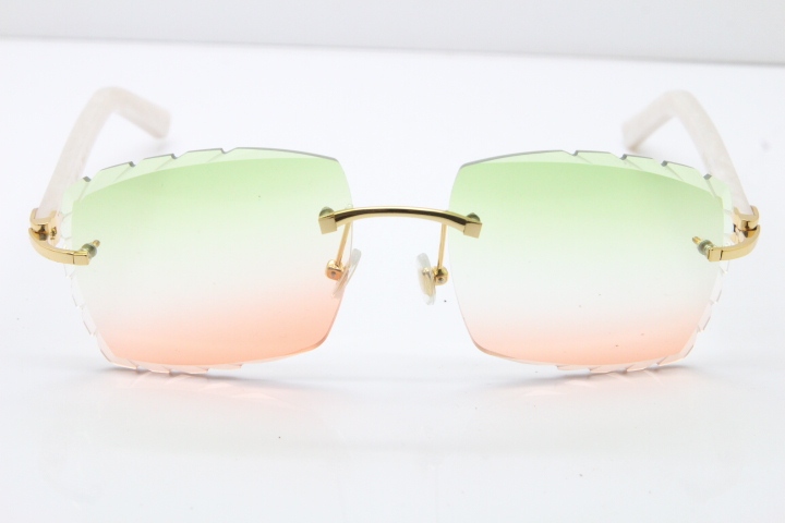 Cartier Rimless 8300816 White Aztec Arms Sunglasses In Gold Mix Green Pink Lens