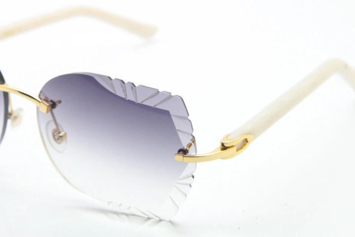 Cartier Rimless T8200762 White Aztec Arms Sunglasses In Gold Gray Lens  