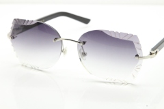 Cartier Rimless T8200762 Black Aztec Arms Sunglasses In Silver Gray Lens