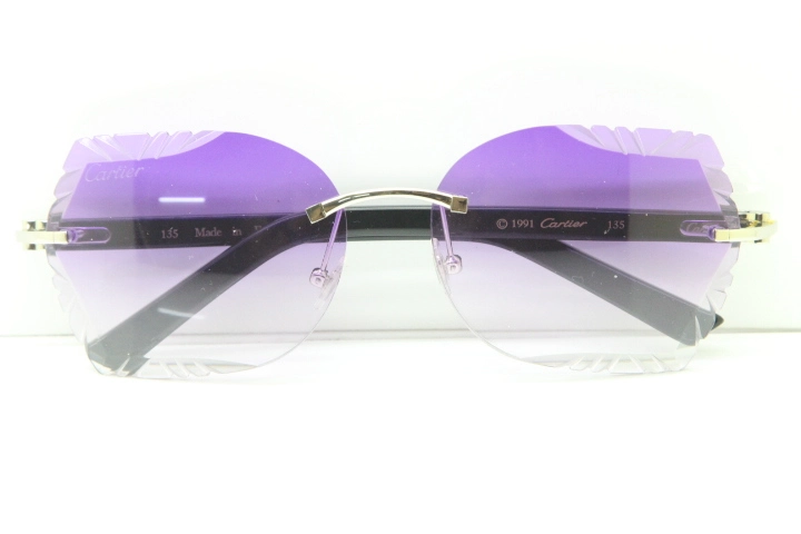 Cartier Rimless T8200762 Black Aztec Arms Sunglasses In Silver Purple Lens  
