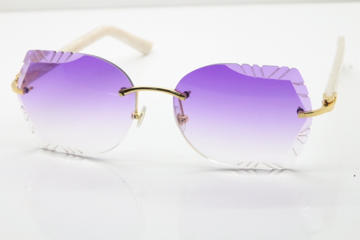 Cartier Rimless T8200762 White Aztec Arms Sunglasses In Gold Purple Lens 