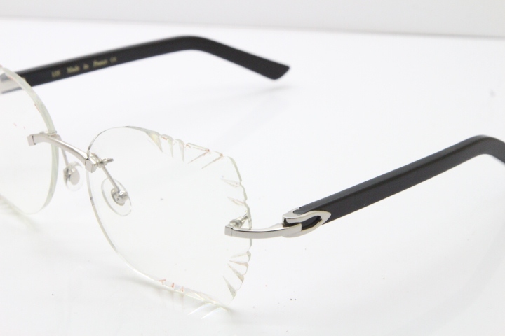 Cartier Rimless T8200762 Black Aztec Arms Sunglasses In Silver Clear Lens 