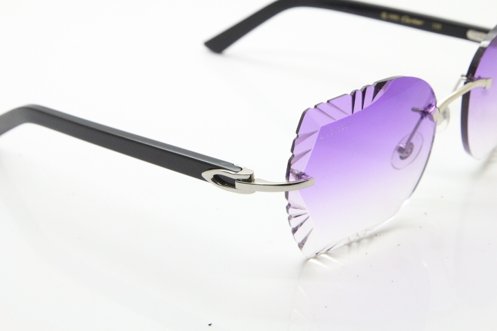 Cartier Rimless T8200762 Black Aztec Arms Sunglasses In Silver Purple Lens  