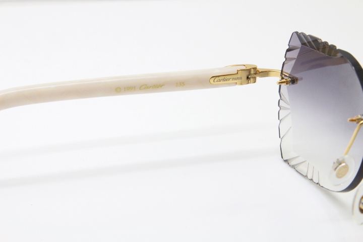 Cartier Rimless T8200762 White Aztec Arms Sunglasses In Gold Gray Lens  