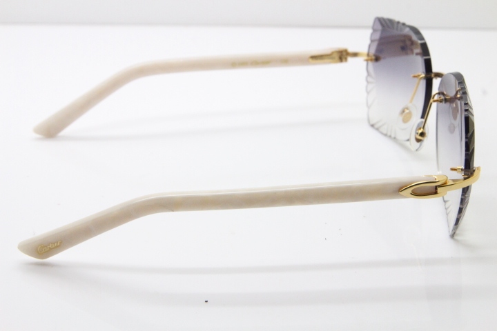 Cartier Rimless T8200762 White Aztec Arms Sunglasses In Gold Gray Lens  