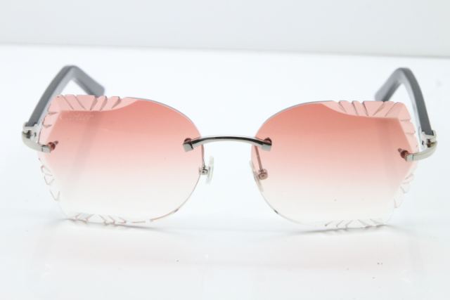 Cartier Rimless T8200762 Black Aztec Arms Sunglasses In Silver Pink Lens  