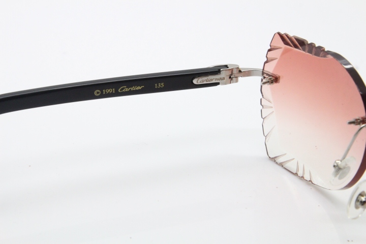 Cartier Rimless T8200762 Black Aztec Arms Sunglasses In Silver Pink Lens  