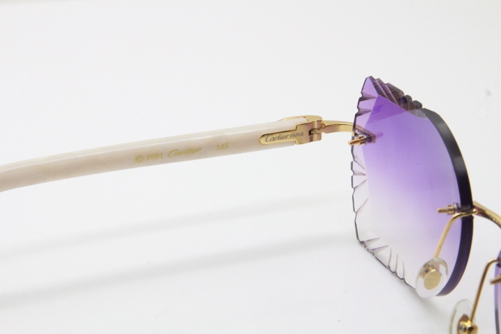 Cartier Rimless T8200762 White Aztec Arms Sunglasses In Gold Purple Lens 