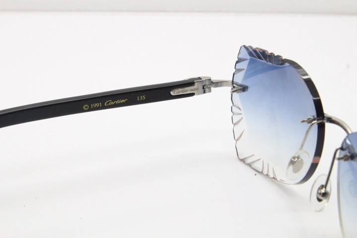 Cartier Rimless T8200762 Black Aztec Arms Sunglasses In Silver Brown Lens