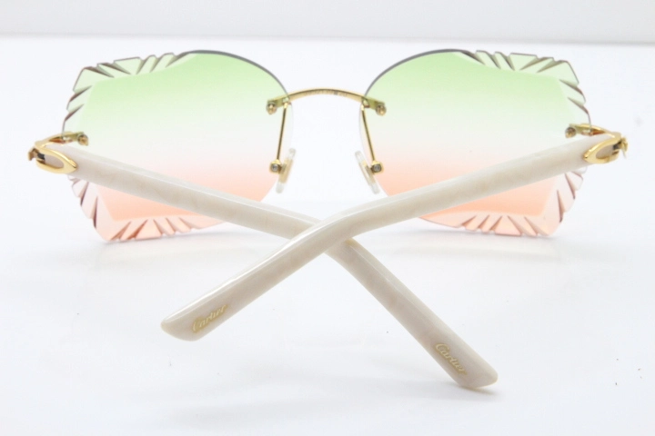 Cartier Rimless T8200762 White Aztec Arms Sunglasses In Gold Green Brown Lens