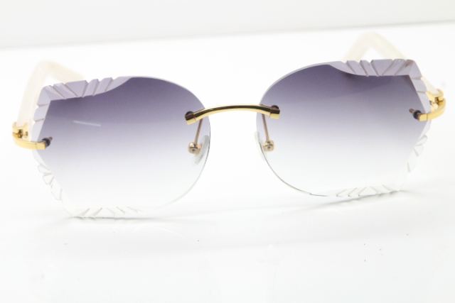 Cartier Rimless T8200762 White Aztec Arms Sunglasses In Gold Gray Lens  