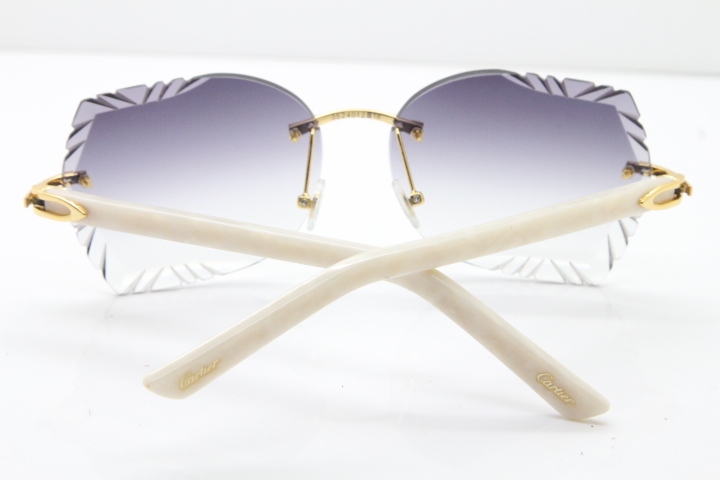 Cartier Rimless T8200762 White Aztec Arms Sunglasses In Gold Gray Lens  