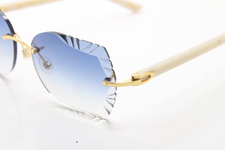 Cartier Rimless T8200762 White Aztec Arms Sunglasses In Gold Blue Lens