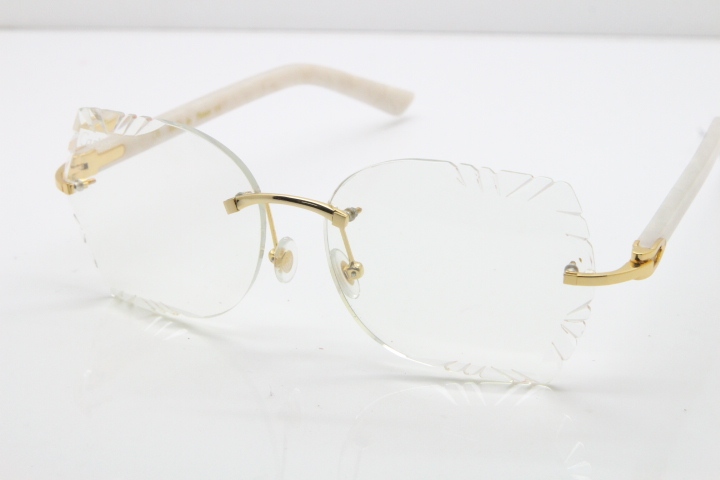 Cartier Rimless T8200762 White Aztec Arms Sunglasses In Gold Clear Lens  