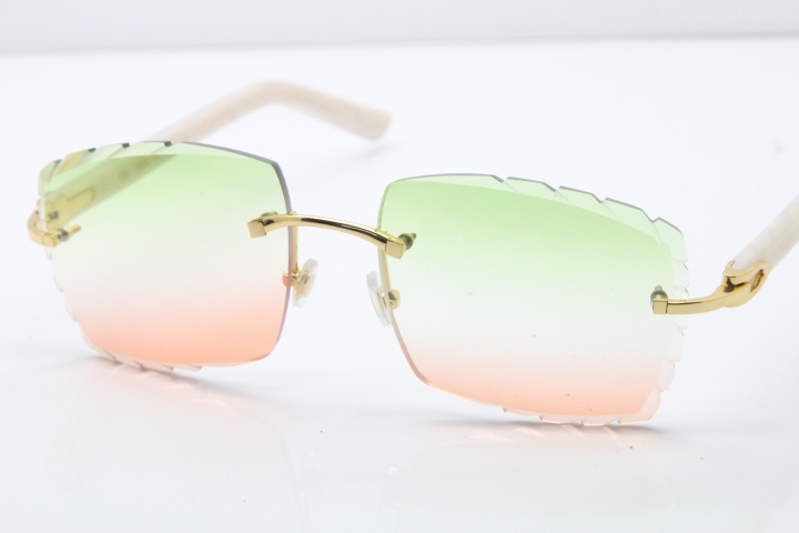 Cartier Rimless 8300816 White Aztec Arms Sunglasses In Gold Mix Green Pink Lens