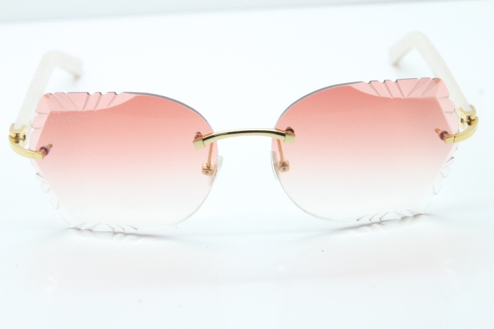 Cartier Rimless T8200762  White Aztec Arms Sunglasses In Gold Pink Lens 