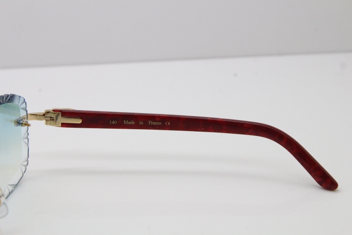 Cartier Rimless 8300816 Marble Red Aztec Arms Sunglasses In Gold Blue Mirrow Lens