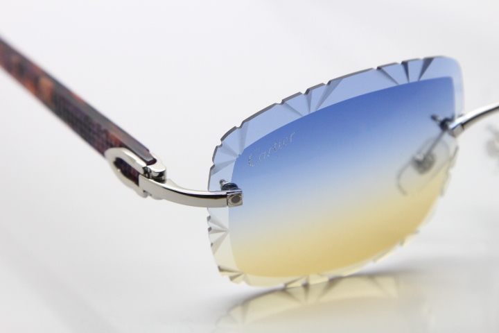 Cartier Rimless 8300816 Marble Purple Aztec Arms Sunglasses In Gold Blue Mix Yellow Lens