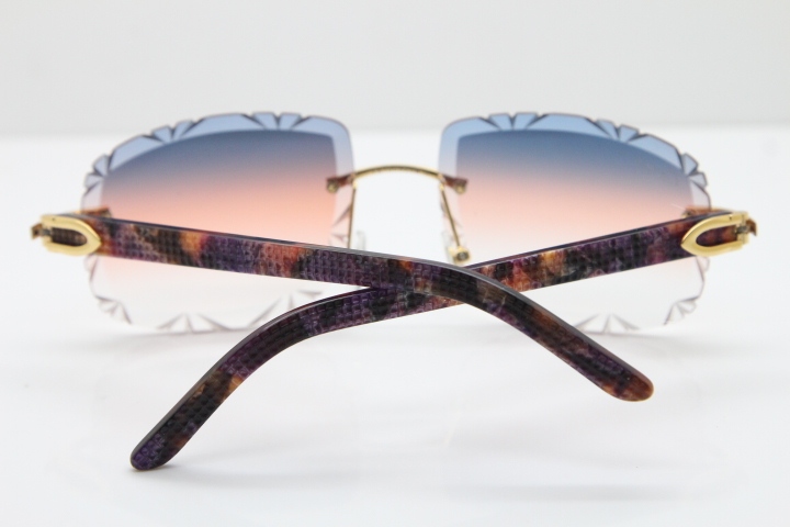 Cartier Rimless 8300816 Marble Purple Aztec Arms Sunglasses In Gold Purple Mix Orange White Lens