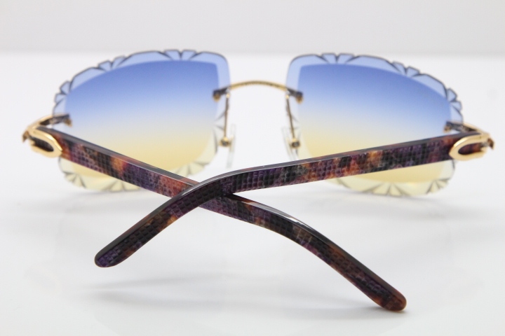 Cartier Rimless 8300816 Marble Purple Aztec Arms Sunglasses In Gold Blue Mix Yellow Lens