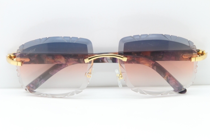 Cartier Rimless 8300816 Marble Purple Aztec Arms Sunglasses In Gold Purple Mix Orange White Lens