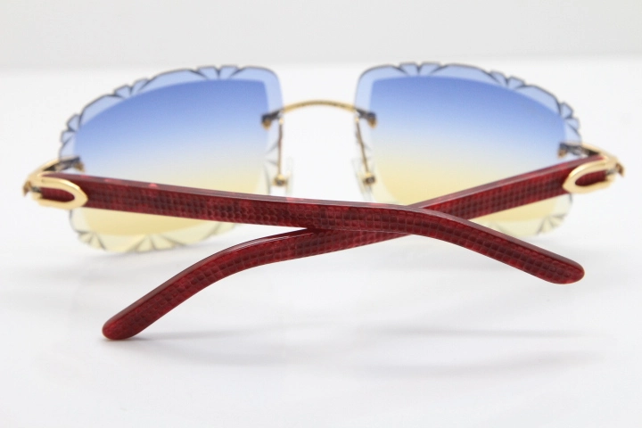 Cartier Rimless 8300816 Marble Red Aztec Arms Sunglasses In Gold Blue Mix Yellow Lens