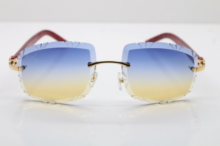 Cartier Rimless 8300816 Marble Red Aztec Arms Sunglasses In Gold Blue Mix Yellow Lens