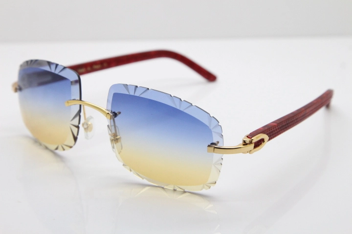 Cartier Rimless 8300816 Marble Red Aztec Arms Sunglasses In Gold Blue Mix Yellow Lens